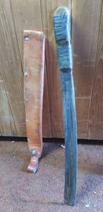 lot 7757 image: Machete with Handmade Leather Sheath