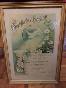 lot 8745 image: Framed Baptismal Certificate