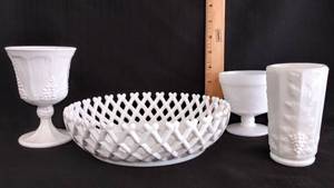 lot 65 image: Elegant Milk Glass Pieces Including a Vintage Westmoreland Vase