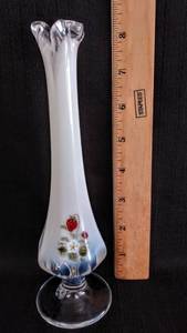 lot 67 image: Elegant Painted Fenton Pedestal Vase  Signed