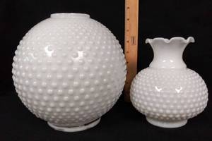 lot 85 image: 2 Milk Glass Globes  Hobnail Design