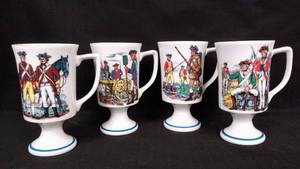 lot 86 image: Vintage Fred Roberts Revolutionary War Pedestal Coffee CupsMugs
