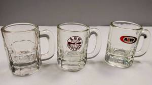 lot 89 image: 3 Miniature Glass Mugs  2- A&W