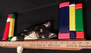 lot 92 image: Adorable Cat on Bookshelf Wood Wall Hanging