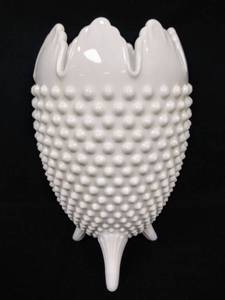 lot 53 image: Beautiful  Hobnail Milk Glass Footed Vase