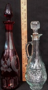 lot 118 image: WOW Vintage Bohemian Crystal Ruby Red Cut To Clear Wine Decanter  Bonus
