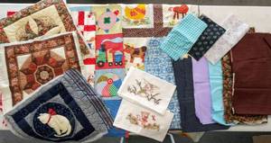 lot 170 image: Large Sewing Lot  Material, Quilt Squares & More