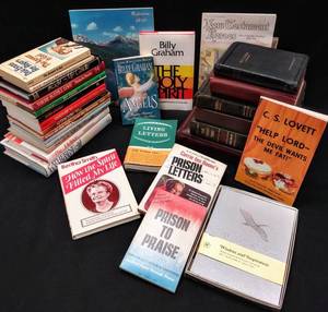 lot 181 image: Lot of 30 Inspirational & Religious Books  Including a Bible from 1917