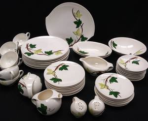lot 197 image: Blue Ridge Southern Pottery 1950s Baltic Ivy Pattern Dishes  48 Pieces