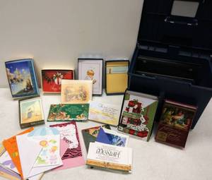 lot 198 image: Rubbermade File Tote & Contents  Lots of New Greeting Cards