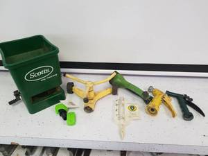 lot 1475 image: Seed spreader hose attachment sprinkler rain gauge