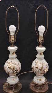 lot 23 image: Vintage Lamps, Bavarian Triplex, Hand Blown, Hand Painted-Fired Unique and Ornate