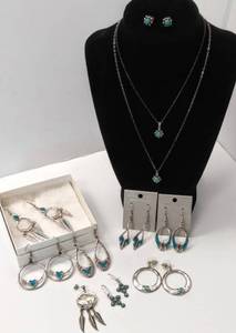 lot 33 image: Intricately Designed Turquoise & Silver Toned Jewelry  Some have Hallmark SW 92 or 82