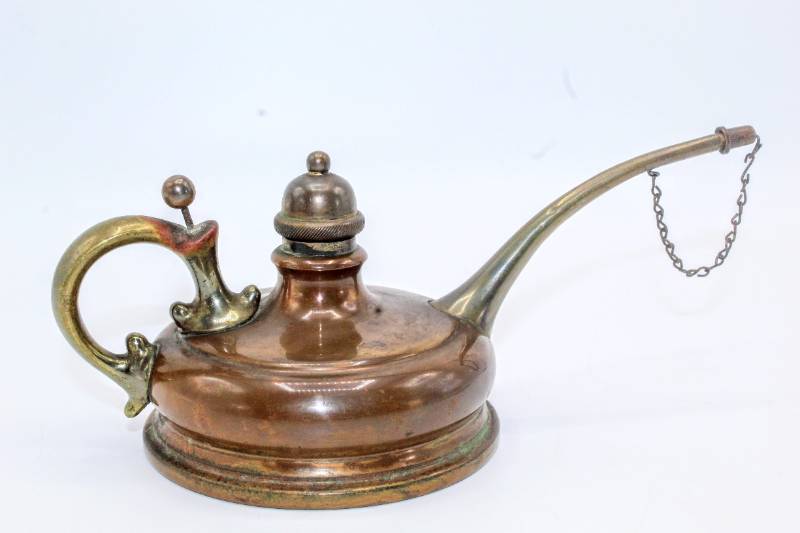 Copper Antique Tea Kettle, Pewter & Brass Mounts, Rochester