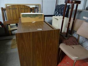 lot 689 image: Asst Lot of Furniture Desk, Mirror, Headboard, Chairs....