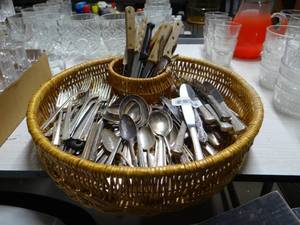 lot 737 image: Basket w Large Lot of Silverware