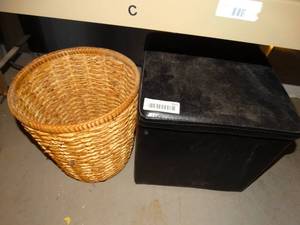lot 855 image: Leather Look Storage Box and Wicker Wastecan