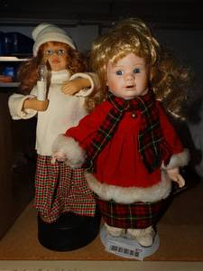 lot 877 image: 2 Porcelain Christmas Dolls