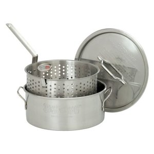 lot 6 image: Bayou Classic 1101 10-Quart Stainless-Steel Fry Pot with Lid and Basket
