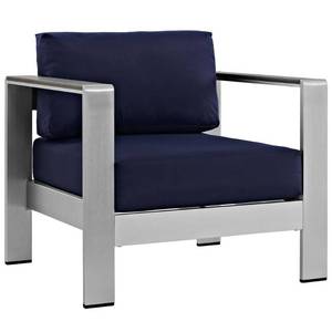 lot 35 image: Modway Shore Aluminum Outdoor Patio Armchair in Silver Navy