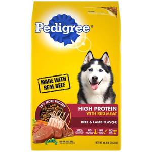 lot 129 image: PEDIGREE High Protein � Beef and Lamb Flavor Adult Dry Dog Food, 50 Pound Bonus Bag