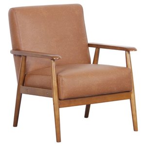 lot 165 image: Pulaski DS-D030003-329 Wood Frame Faux Leather Accent Chair, 25.38 x 28.0 x 30.5, Cognac Brown