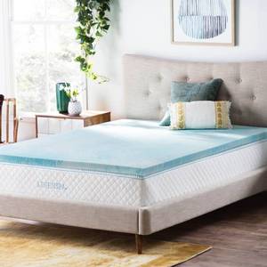 lot 141 image: Linenspa 2 Inch Thick Blue Gel Swirl Memory Foam Topper King Conforms To Body