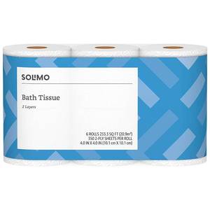 lot 156 image: Amazon Brand - Solimo 2-Ply Toilet Paper, 350 Sheets per Roll, 30 Count