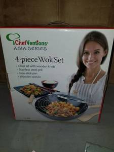 lot 7931 image: 849new Chef Ventions 4 Pcs Stone Finished Wok Set