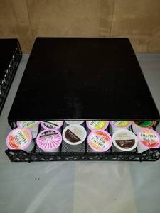 lot 7935 image: Black Metal Keurig Tray with KUERIG cups