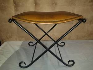 lot 7943 image: Black Iron. Leather Top .Collapsible Chair