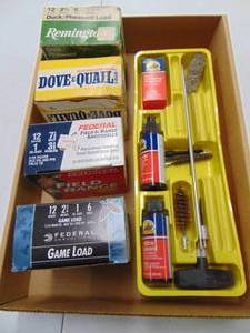 lot 3111 image: 4 boxes of 12 Gauge Shells - boxes not full and Gun Cleaning Kit