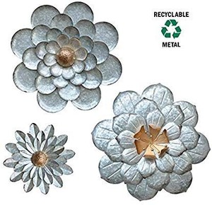 lot 1470 image: Galvanized Flowers Wall Decor Set of 3 Metal Flower Wall Art