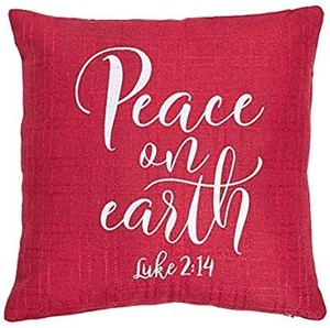 lot 1471 image: Christian Art Gifts Christmas Throw Pillow  Peace On Earth �� Luke 214  Embroidered Red