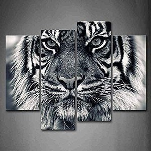 lot 1482 image: Black and White Tiger with Eye Staring and Beard Wall Art Painting Pictures Print On Canvas