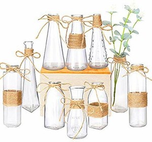 lot 1485 image: Nilos Glass Vases Set of 10, Clear Glass Flower Vase with Rope Design and Differing Unique Shapes for Home Decoration