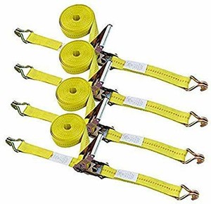 lot 1490 image: Ratchet Tie Down Strap - 4 Pack 2 inch x 27 Ft Heavy Duty Ratchet Straps with Aluminum Handle, Cargo Straps for Moving Appliances, Lawn Equipment, Motorcycle in a Truck