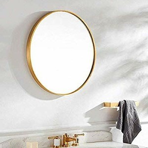 lot 1494 image: TinyTimes 19.69 Modern Round Mirror, Gold Round Wall Mirror, Brushed Framed, Home Mirrors Decor, for Bathroom, Living Rooms, Entryways