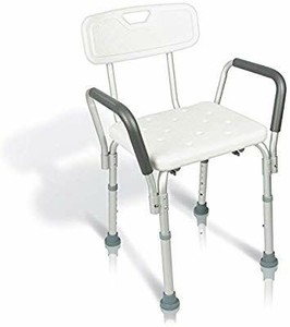 lot 1496 image: Vive Shower Chair with Back - Handicap Bathtub Bench with Padded Armrest for Disabled, Seniors, Elderly - Adjustable Medical Bath Stool Spa Seat with Handle Pads for Bariatrics - Non Slip Tub Safety