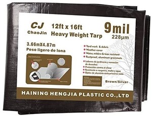 lot 1546 image: ChaoJin Camping Tarps Waterproof 9-mil Thick Heavy Duty Tarp Grommets Shelter for Boat Tent Yard 12x16 BrownSilver