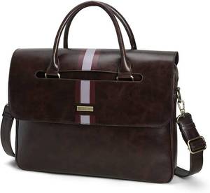 lot 1560 image: ECOSUSI Mens Briefcase 15.6 inch Laptop Bag PU Leather Computer Messenger Shoulder Bag with Front & Back Pockets, Black