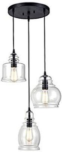 lot 1565 image: CLAXY Ecopower Vintage Kitchen Linear Island Glass Chandelier Pendant Lighting Fixture-3 Lights