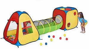 lot 1570 image: Utex 3 In 1 Pop Up Play Tent With Tunnel, Ball Pit For Kids, Boys, Girls, Bab...