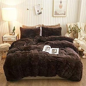 lot 1576 image: XeGe Plush Shaggy Duvet Cover Set Luxury Ultra Soft Crystal Velvet Bedding Sets 3 Pieces
