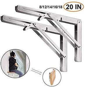 lot 1594 image: Folding Shelf Brackets 20 Inch, 2pcs Heavy Duty Stainless Steel Collapsible Shelf Bracket Wall Mounted DIY