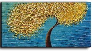 lot 1611 image: YaSheng Art - Yellow Tree Abstract Painting 3D Oil Painting Hand Painted On Canvas Abstract Artwork Picture Wall Art for Living Room Office Decoration