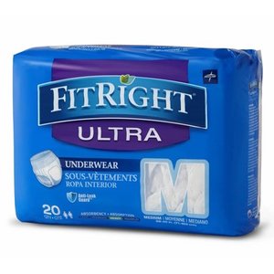 lot 1615 image: Medline Fitright Ultra Protective Underwear, Medium, 20 Count (Pack of 4)