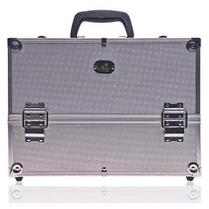lot 1623 image: SHANY Essential Pro Makeup Train Case with Shoulder Strap and Locks - Silver