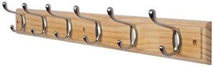 lot 1668 image: DOKEHOM 6-Satin Nickel Hooks - on Pine Wooden Board Coat Rack Hanger