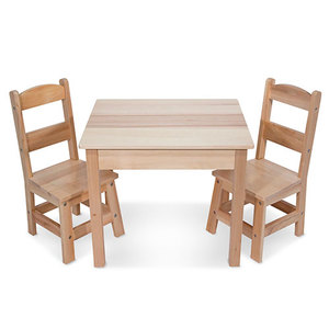 lot 1682 image: Melissa & Doug Solid Wood Table and 2 Chairs Set - Light Finish Furniture for Playroom